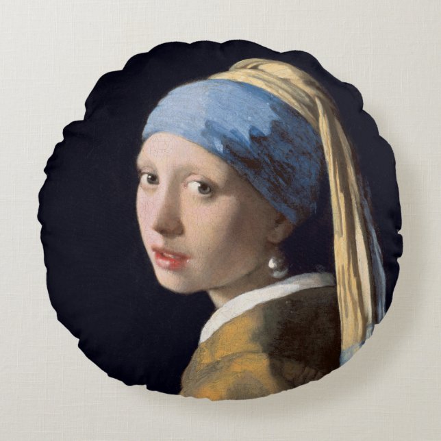 Coussins Ronds Vermeer Girl avec oreille perle (Devant)