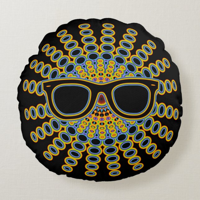 Coussins Ronds Verres nerd ensoleillés + votre backgr. et idées (Devant)