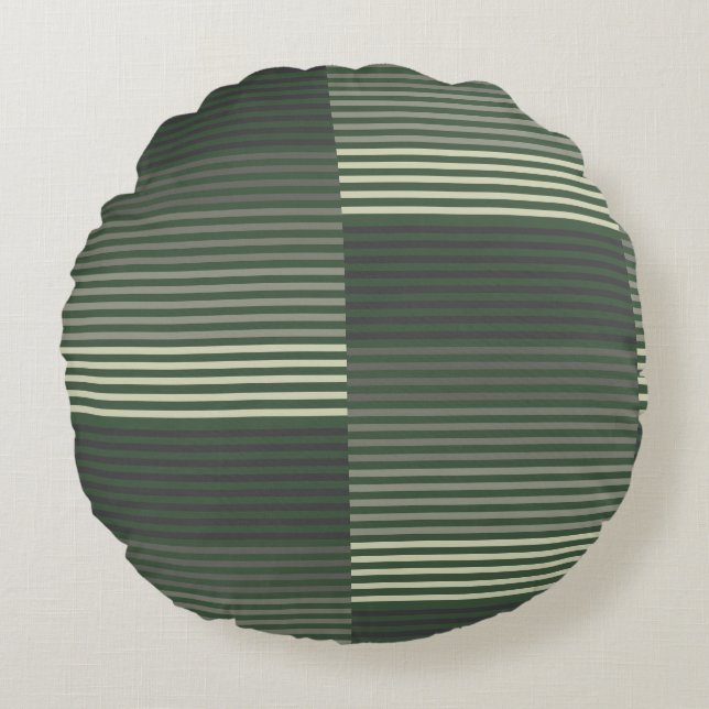 Coussins Ronds Vert, Gris, Noir, Rayures Crème (Devant)