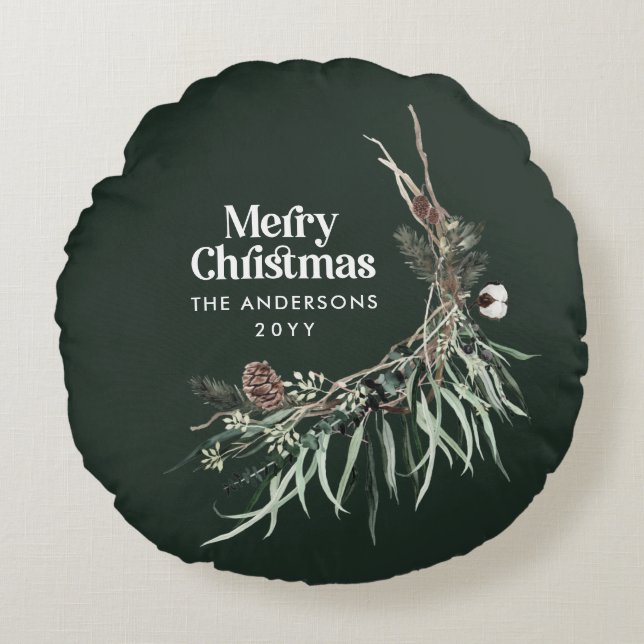 Coussins Ronds Vert moderne élégant aquarelle botanique (Devant)