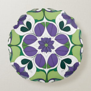 Coussins Ronds Vert motif floral géométrique médaillon botanique