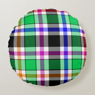 Coussins Ronds Vert Noir Multicolore Flanelle Carreaux Tartan