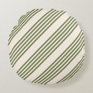 Coussins Ronds Vert olive et beige cinq rayures motif
