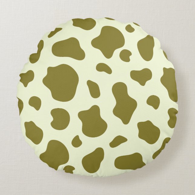 Coussins Ronds Vert olive moderne imprimé vache (Devant)