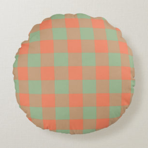 Coussins Ronds Vert olive saumon rose carreaux motif à damier