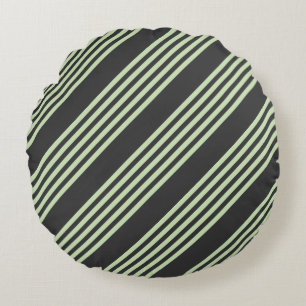 Coussins Ronds Vert pâle et charbon cinq bandes motif
