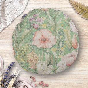 Coussins Ronds Vert Vintage Floral Modèle Avec Pois