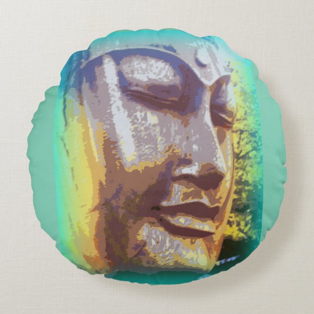 Coussins Ronds Vert visage bouddha (Devant)