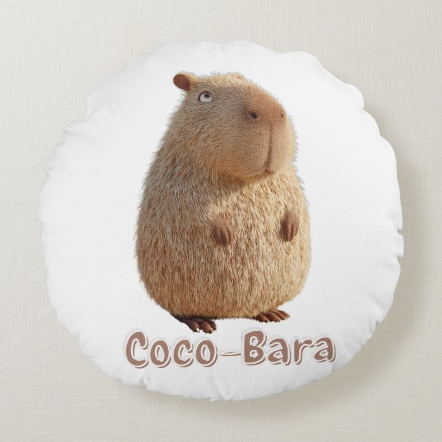 Coussins Ronds Vibes Coco-Bara. Coeur Capybara : Couture de coco (Devant)