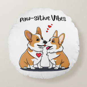 Coussins Ronds Vibes Corgis en Amour