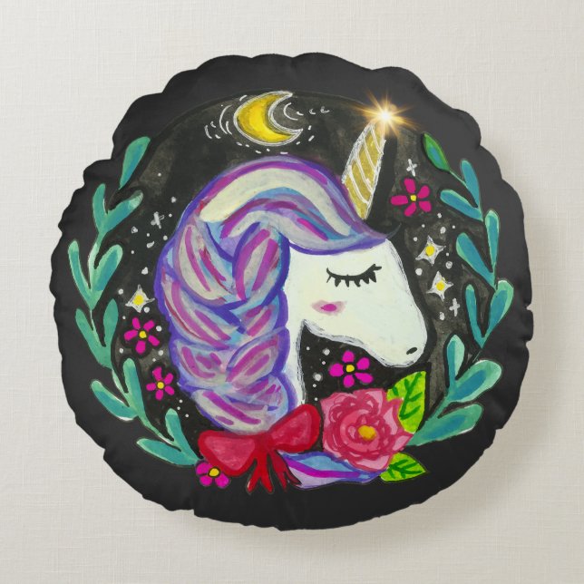 Coussins Ronds Vibes de Licorne Magique  (Devant)