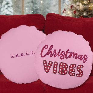 Coussins Ronds Vibes de Noël rétro rose
