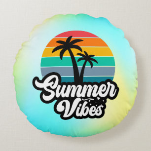 Coussins Ronds Vibes d'été avec design de palmiers