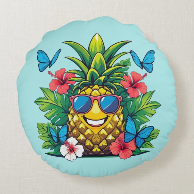Coussins Ronds Vibes Hibiscus Papillon d'ananas (Dos)
