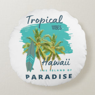 Coussins Ronds Vibes Tropicales Hawaï Île du Paradis