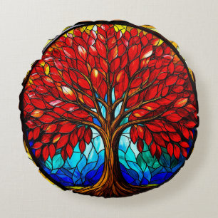 Coussins Ronds Vibrant Arbre Rouge Vibré verre Art