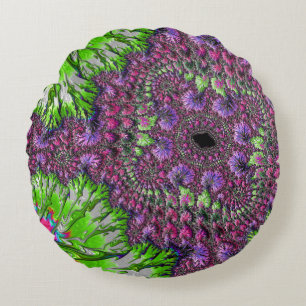 Coussins Ronds Vibrant Néon coloré Trippy Super Fractal Art