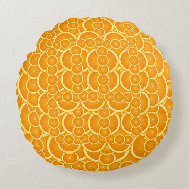 Coussins Ronds Vibrant Orange Citrus Pattern Design (Devant)