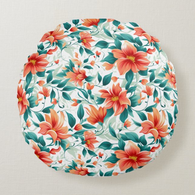 Coussins Ronds Vibrant Orange Floral Garden Pattern - Elegant Tea (Devant)