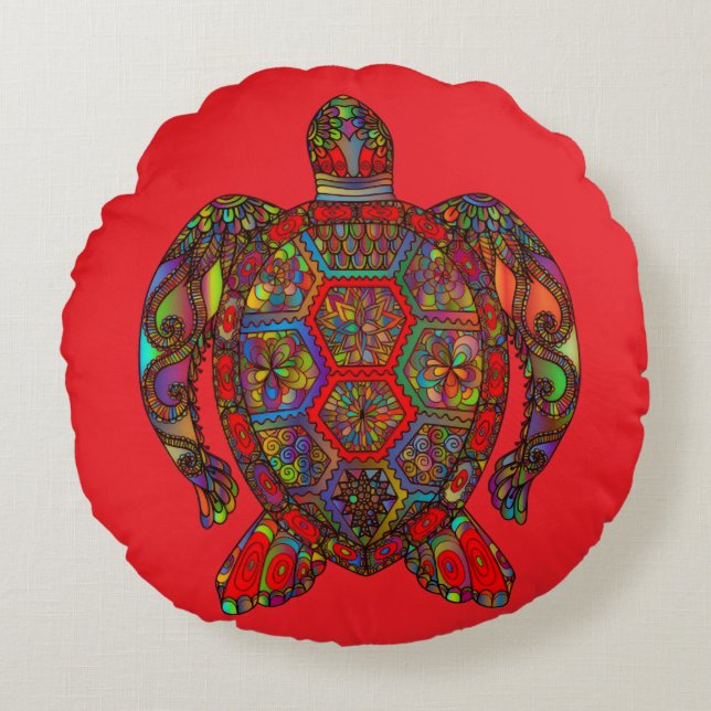 Coussins Ronds Vibrant Turtle Red Decorative Pillow (Devant)