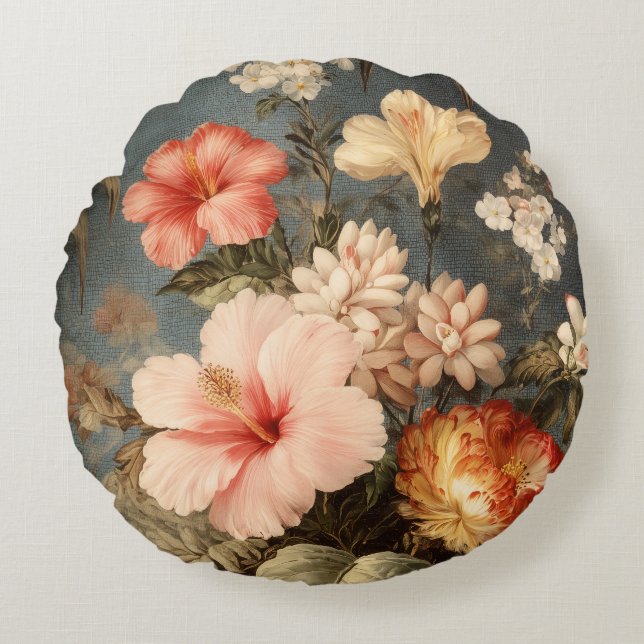 Coussins Ronds Vibrant Vintage Floral Arrangement (Devant)