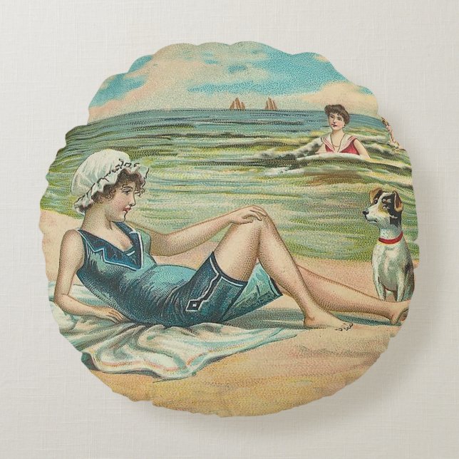 Coussins Ronds Victorian Beach Swim Girl Ocean Summer Vacances (Devant)