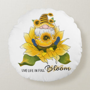 Coussins Ronds "Vie en pleine floraison" Gnome/Tournesols