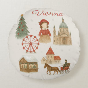 Coussins Ronds Vienne Noël Aquarelle – Autriche Hiver Cosy