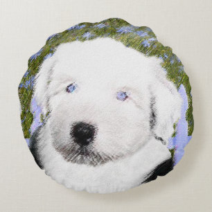 Coussins Ronds Vieux anglais Sheepdog Puppy Peinture - Chien Art