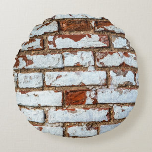 Coussins Ronds Vieux mur vintage en briques avec plaste blanc par