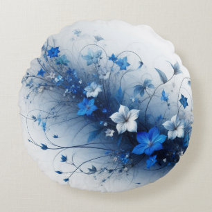 Coussins Ronds Vigne florale bleue et blanche