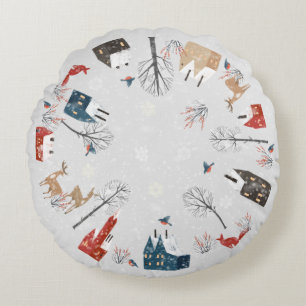 Coussins Ronds Village de campagne & Faune Double Face