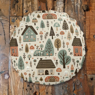 Coussins Ronds Village fantaisiste avec cottages et arbres