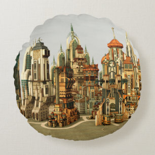 Coussins Ronds Ville de fantasy futuriste Art de paysage urbain S