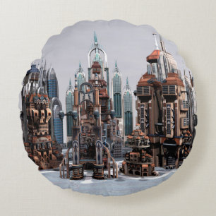 Coussins Ronds Ville de fantasy futuriste Art de paysage urbain S