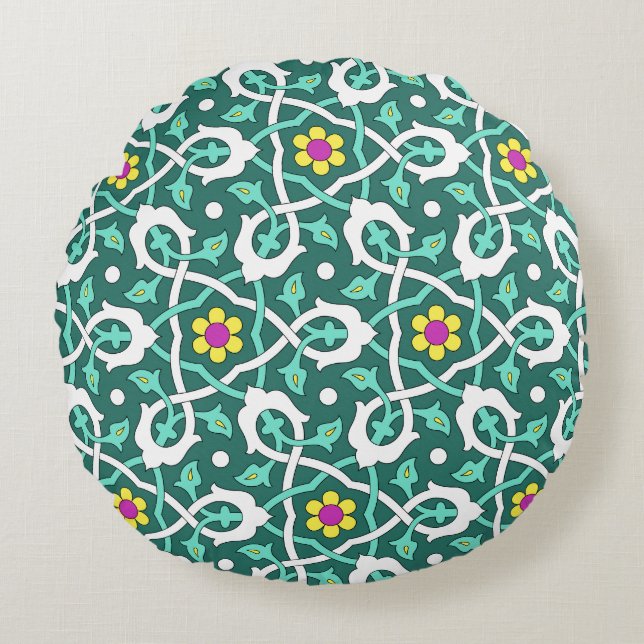 Coussins Ronds Vin turc ottoman design en vert et blanc (Devant)