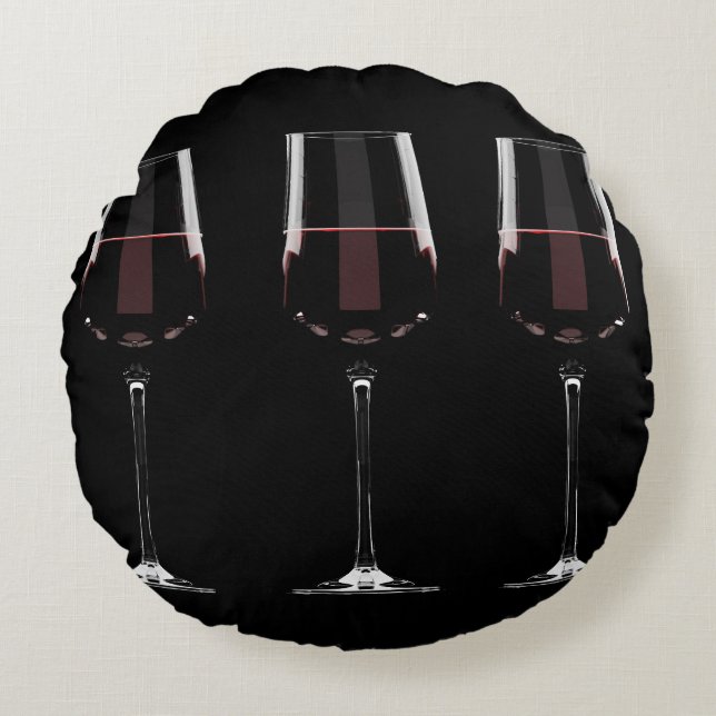 Coussins Ronds Vins avec vin rouge sur noir (Devant)