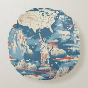 Coussins Ronds Vintage American Landmark Motif - Liberty, USA