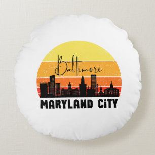 Coussins Ronds Vintage Baltimore Skyline
