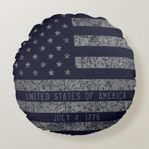 Coussins Ronds Vintage Bleu USA Drapeau Américain Texte désorgani