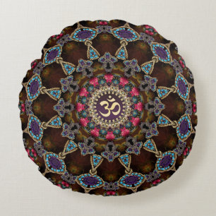 Coussins Ronds Vintage Bohème Spirituel OM Yoga Round Cushion