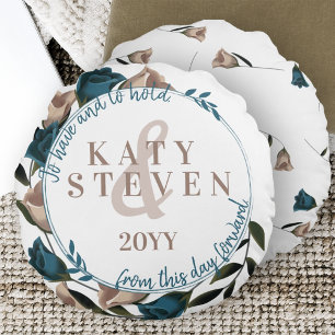 Coussins Ronds Vintage Botanique Turquoise Beige Rose Vins Mariag