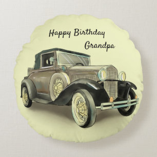 Coussins Ronds Vintage Car Grand-Père Anniversaire Changement de