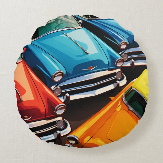 Coussins Ronds Vintage Cars Pattern (Devant)
