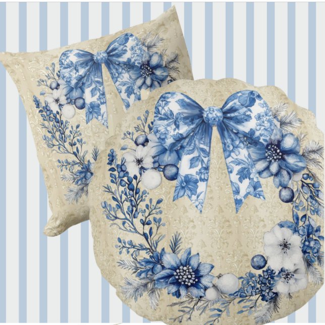 Coussins Ronds Vintage Chinoiserie Wreath Antique Damask (Elegant chinoiserie round pillow)