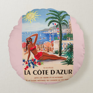 Coussins Ronds Vintage Côte d'Azur Beach Girl
