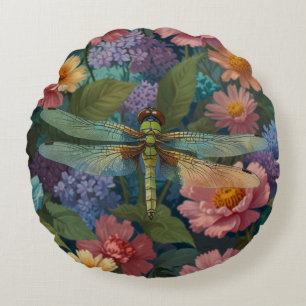 Coussins Ronds Vintage dragonfly boho chic pastel jardin fleuri