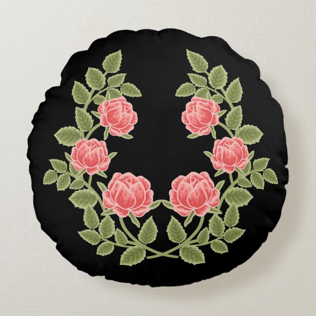Coussins Ronds Vintage Dusty Pink Roses Floral Pattern - Romantic (Devant)