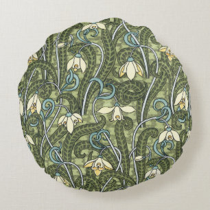 Coussins Ronds Vintage Floral Art Nouveau Fleurs de neige