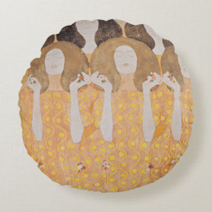 Coussins Ronds Vintage Gustav Klimt Art Nouveau Floral Doré